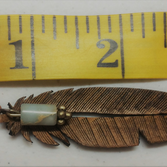 Genuine Leather Feather Earrings with Gemstones - Picture 3 of 3